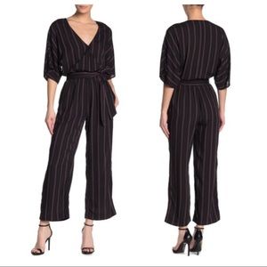 PAIGE Vanette Pin Stripe Chic Cropped Short Sleeve Black Jumpsuit XS 0 2 NWT